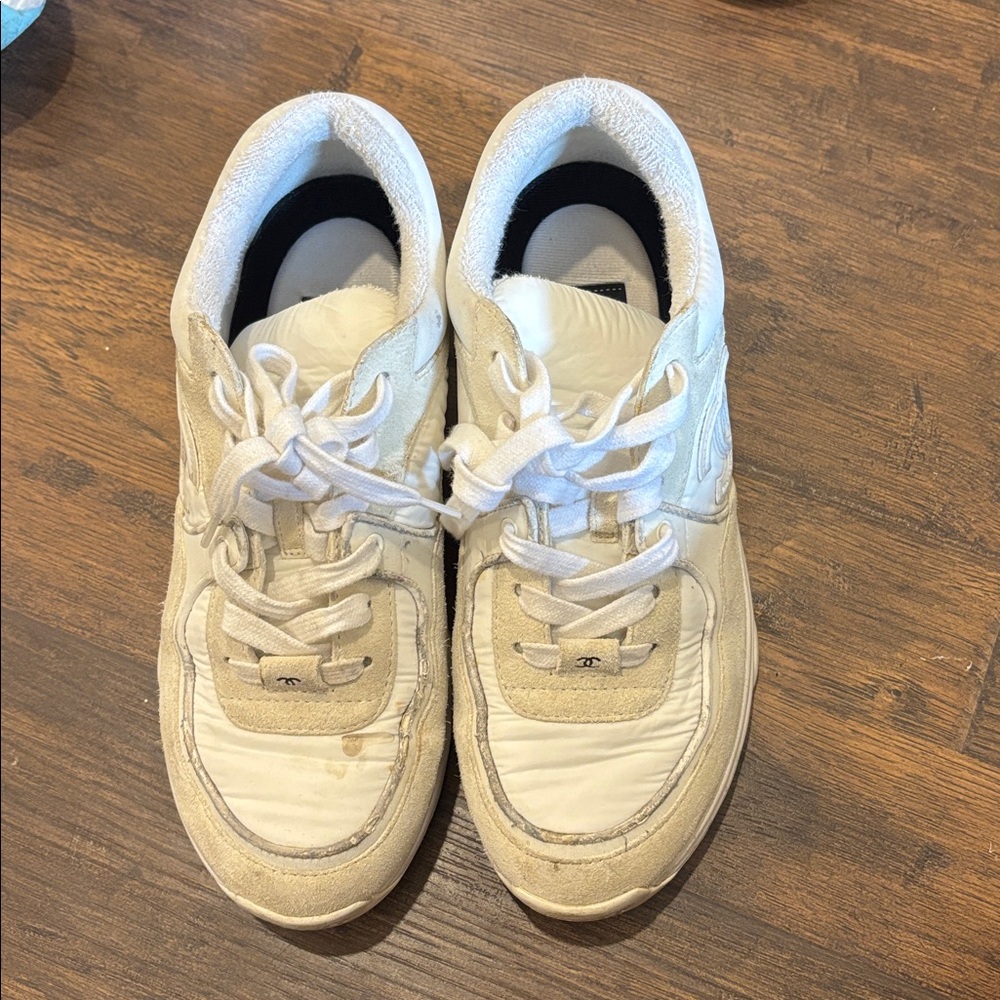 Chanel White and Cream Sneakers size 38 authentic